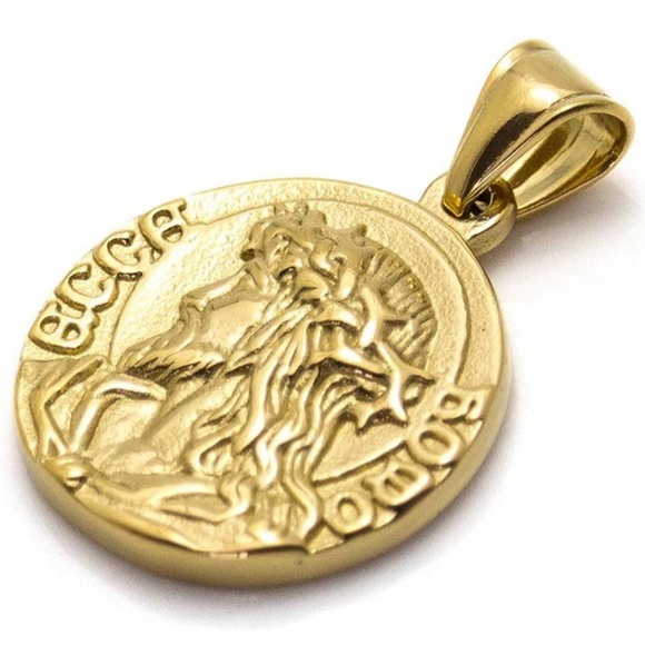 18k Gold Plated Jesus Portrait Pendant Coin Necklace - Picture 4 of 6